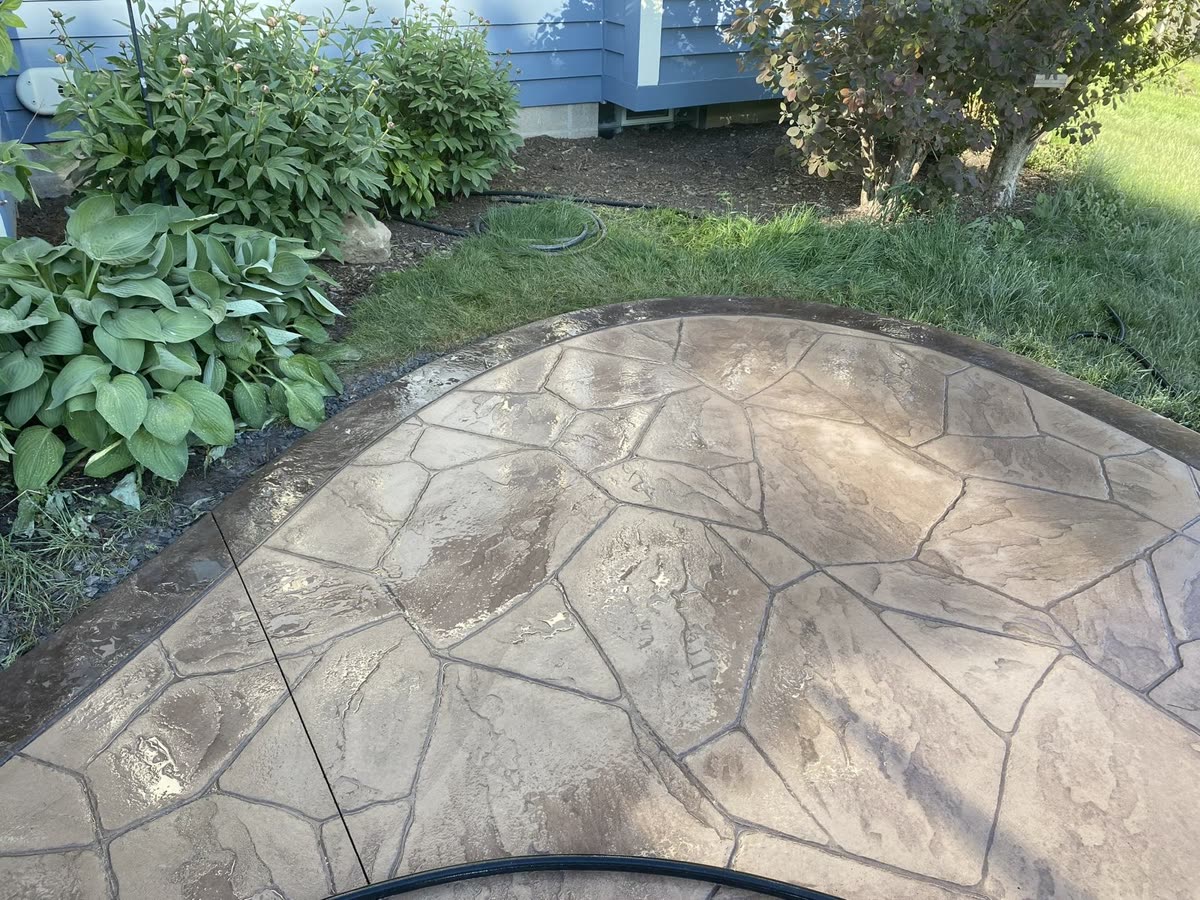 Stamped concrete patio after sealing