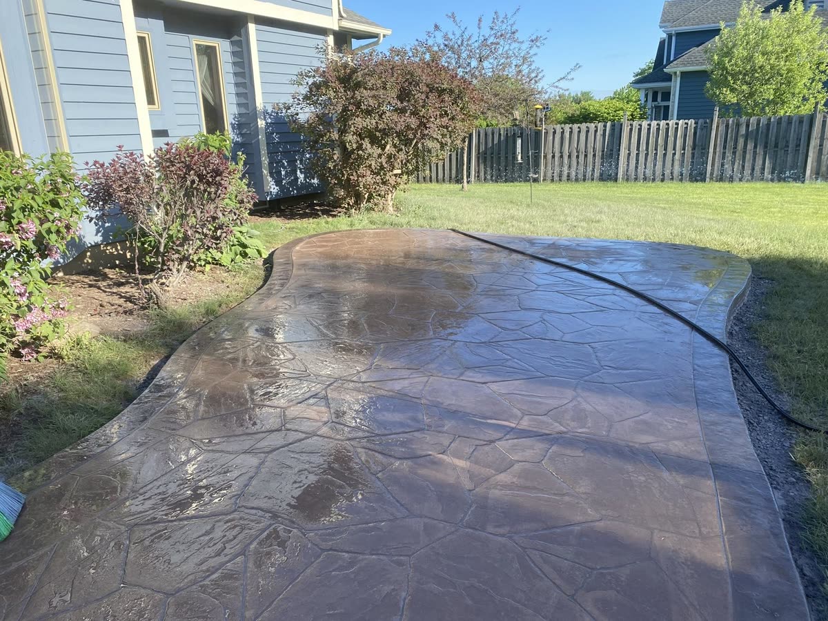 Stamped concrete patio before sealing